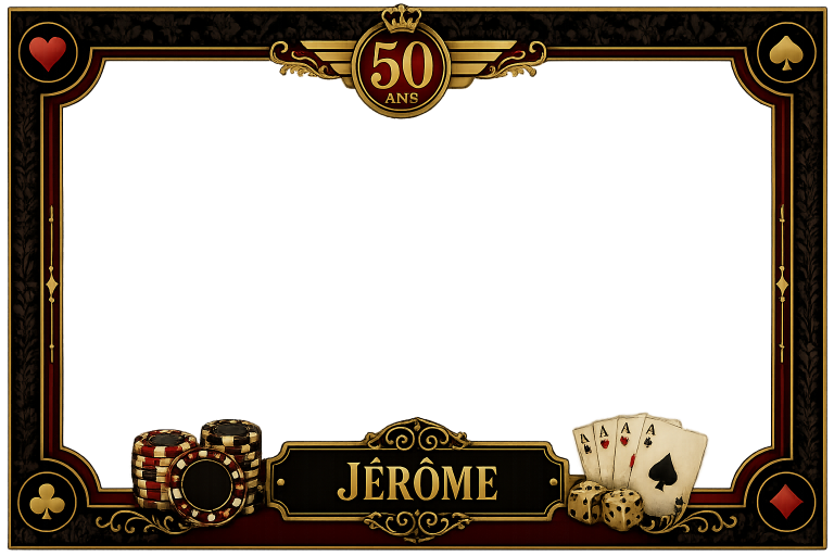 Personnalisation de vos photos photobooth. Cadre casino personnalisé pour les 50 ans de Jérôme